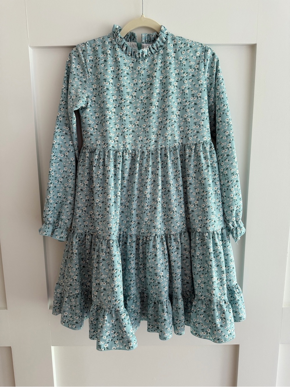 Little Magnolia Girls' Floral Ruffle Tiered Dress in Light Blue- size 12 EUC